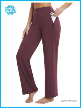 Women's High Rise Wide Leg Yoga Dress Pants with Pockets for Work Travel